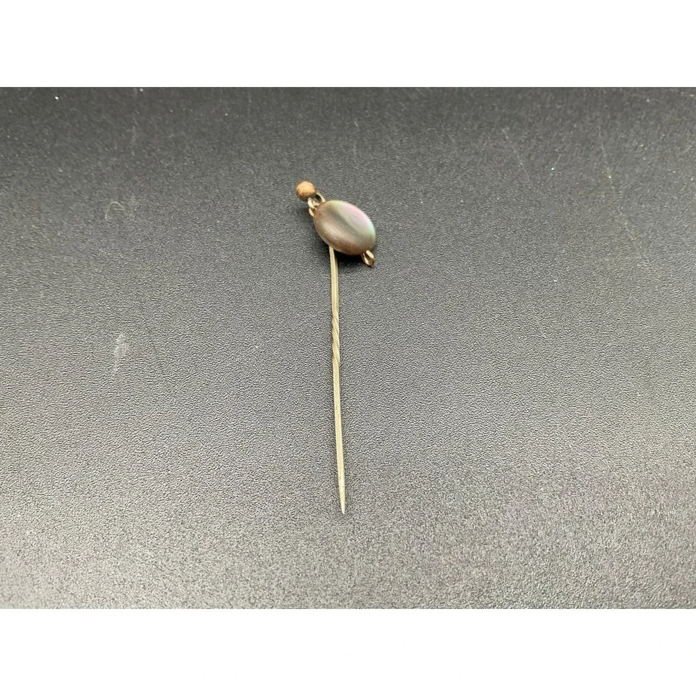 Antique Victorian Mother of‎ Pearl Stick Pin with Dangle Bead – Twisted Stem 2″